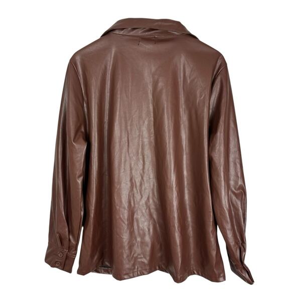 Fashion Nova Jolie & Joy Button Down Faux Leather Top Chocolate Brown 3X NWT - Picture 4 of 9